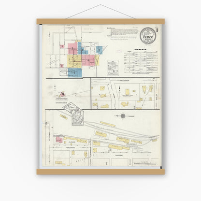 Old map wall art mockup — magnetic wood frame on white wall — Sanborn Fire Insurance Map from Romeo, Macomb County, Michigan (1913) - Complete Map Set