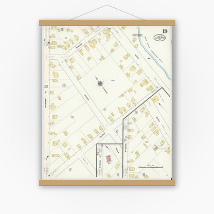 Old map wall art mockup — magnetic wood frame on white wall — Sanborn Fire Insurance Map from Luzerne, Luzerne County, Pennsylvania (1911), Sheet #0019