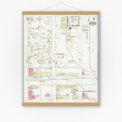 Old map wall art mockup — magnetic wood frame on white wall — Sanborn Fire Insurance Map from Mercedes, Hidalgo County, Texas (1925), Sheet #0005