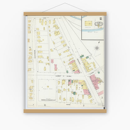 Old map wall art mockup — magnetic wood frame on white wall — Sanborn Fire Insurance Map from Lorain, Lorain County, Ohio (1896), Sheet #0002