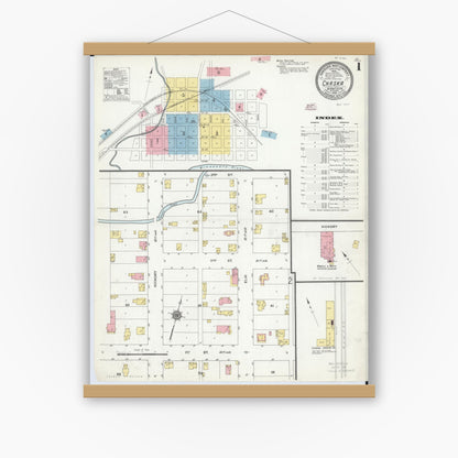 Old map wall art mockup — magnetic wood frame on white wall — Sanborn Fire Insurance Map from Chaska, Carver County, Minnesota (1910), Sheet #0001
