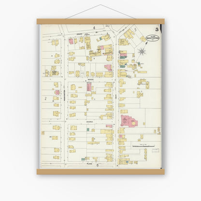 Old map wall art mockup — magnetic wood frame on white wall — Sanborn Fire Insurance Map from Hackettstown, Warren County, New Jersey (1902), Sheet #0003