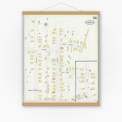 Old map wall art mockup — magnetic wood frame on white wall — Sanborn Fire Insurance Map from Hornell, Steuben County, New York (1898), Sheet #0022