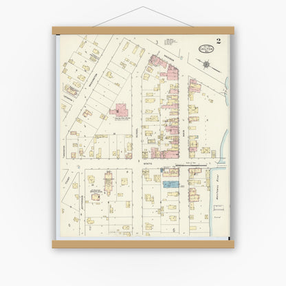Old map wall art mockup — magnetic wood frame on white wall — Sanborn Fire Insurance Map from Chilton, Calumet County, Wisconsin (1914), Sheet #0002