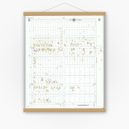 Old map wall art mockup — magnetic wood frame on white wall — Sanborn Fire Insurance Map from Minster, Auglaize County, Ohio (1951), Sheet #0006