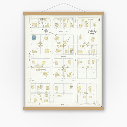 Old map wall art mockup — magnetic wood frame on white wall — Sanborn Fire Insurance Map from Lampasas, Lampasas County, Texas (1912), Sheet #0004