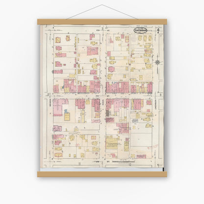 Old map wall art mockup — magnetic wood frame on white wall — Sanborn Fire Insurance Map from Huntingburg, Dubois County, Indiana (1949), Sheet #0007