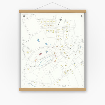 Old map wall art mockup — magnetic wood frame on white wall — Sanborn Fire Insurance Map from Lexington, Middlesex County, Massachusetts (1935), Sheet #0008