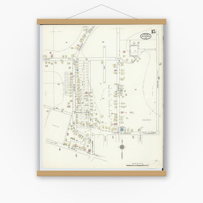 Old map wall art mockup — magnetic wood frame on white wall — Sanborn Fire Insurance Map from Athens, Athens County, Ohio (1914), Sheet #0015
