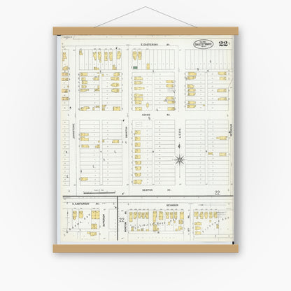 Old map wall art mockup — magnetic wood frame on white wall — Sanborn Fire Insurance Map from Sault Sainte Marie, Chippewa County, Michigan (1902), Sheet #0022