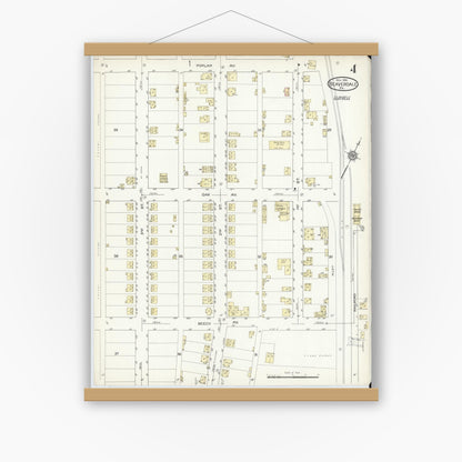 Old map wall art mockup — magnetic wood frame on white wall — Sanborn Fire Insurance Map from Beaverdale, Cambria County, Pennsylvania (1914), Sheet #0004