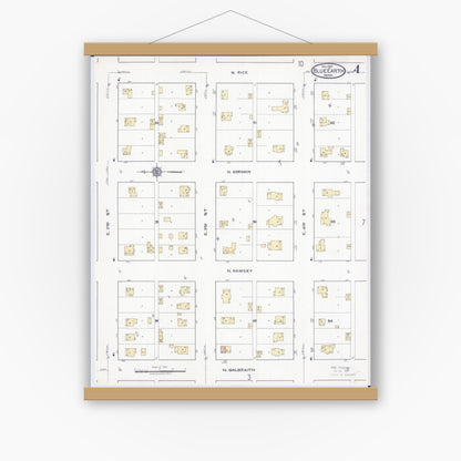 Old map wall art mockup — magnetic wood frame on white wall — Sanborn Fire Insurance Map from Blue Earth, Faribault County, Minnesota (1917), Sheet #0004