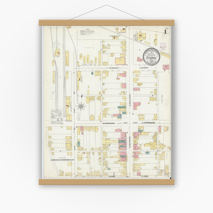 Old map wall art mockup — magnetic wood frame on white wall — Sanborn Fire Insurance Map from Dillsburg, York County, Pennsylvania (1902) - Complete Map Set
