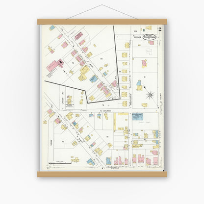 Old map wall art mockup — magnetic wood frame on white wall — Sanborn Fire Insurance Map from Doylestown, Bucks County, Pennsylvania (1909), Sheet #0002