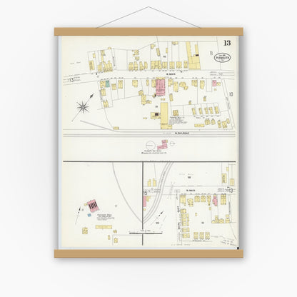 Old map wall art mockup — magnetic wood frame on white wall — Sanborn Fire Insurance Map from Plymouth, Luzerne County, Pennsylvania (1907), Sheet #0013