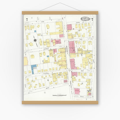 Old map wall art mockup — magnetic wood frame on white wall — Sanborn Fire Insurance Map from North Attleborough, Bristol County, Massachusetts (1924), Sheet #0007