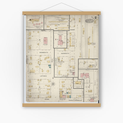 Old map wall art mockup — magnetic wood frame on white wall — Sanborn Fire Insurance Map from Abingdon, Knox County, Illinois (1893), Sheet #0002