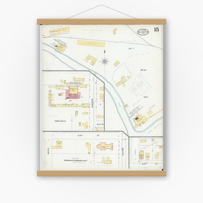 Old map wall art mockup — magnetic wood frame on white wall — Sanborn Fire Insurance Map from Oconto, Oconto County, Wisconsin (1904), Sheet #0015