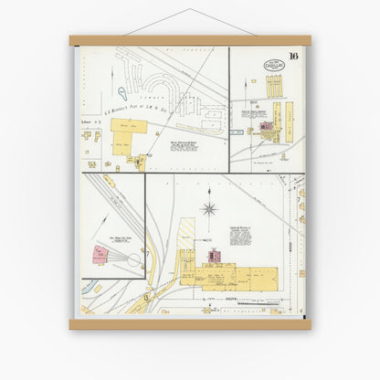 Old map wall art mockup — magnetic wood frame on white wall — Sanborn Fire Insurance Map from Cadillac, Wexford County, Michigan (1900), Sheet #0016