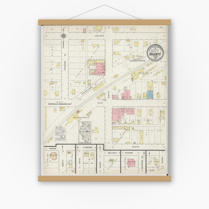 Old map wall art mockup — magnetic wood frame on white wall — Sanborn Fire Insurance Map from Argenta, Macon County, Illinois (1915), Sheet #0001