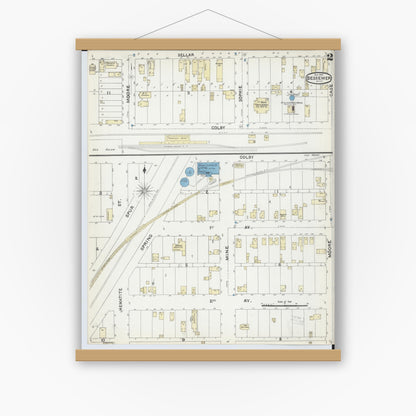 Old map wall art mockup — magnetic wood frame on white wall — Sanborn Fire Insurance Map from Bessemer, Gogebic County, Michigan (1891), Sheet #0002