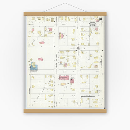 Old map wall art mockup — magnetic wood frame on white wall — Sanborn Fire Insurance Map from Niles, Berrien County, Michigan (1914), Sheet #0010
