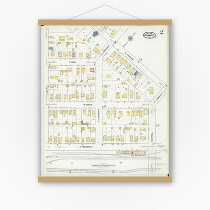Old map wall art mockup — magnetic wood frame on white wall — Sanborn Fire Insurance Map from Ironwood, Gogebic County, Michigan (1921), Sheet #0002