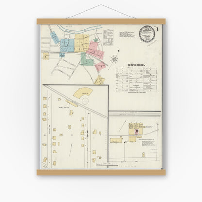 Old map wall art mockup — magnetic wood frame on white wall — Sanborn Fire Insurance Map from Sidney, Delaware County, New York (1897) - Complete Map Set