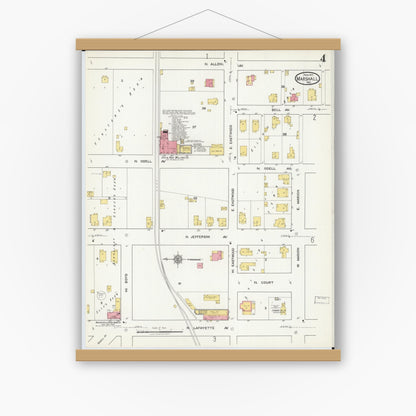 Old map wall art mockup — magnetic wood frame on white wall — Sanborn Fire Insurance Map from Marshall, Saline County, Missouri (1917), Sheet #0004