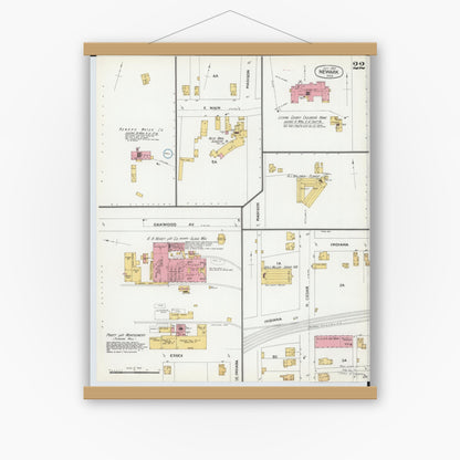 Old map wall art mockup — magnetic wood frame on white wall — Sanborn Fire Insurance Map from Newark, Licking County, Ohio (1899), Sheet #0022