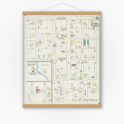 Old map wall art mockup — magnetic wood frame on white wall — Sanborn Fire Insurance Map from Salem, Dent County, Missouri (1893), Sheet #0002