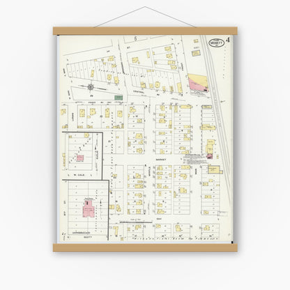 Old map wall art mockup — magnetic wood frame on white wall — Sanborn Fire Insurance Map from Monett, Barry County, Missouri (1910), Sheet #0004