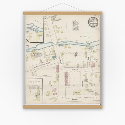 Old map wall art mockup — magnetic wood frame on white wall — Sanborn Fire Insurance Map from New Hartford, Oneida County, New York (1885) - Complete Map Set