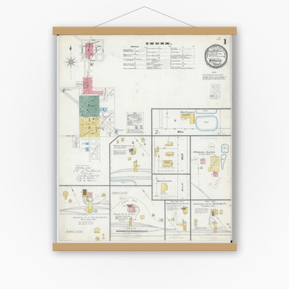 Old map wall art mockup — magnetic wood frame on white wall — Sanborn Fire Insurance Map from Marissa, Saint Clair County, Illinois (1900), Sheet #0001