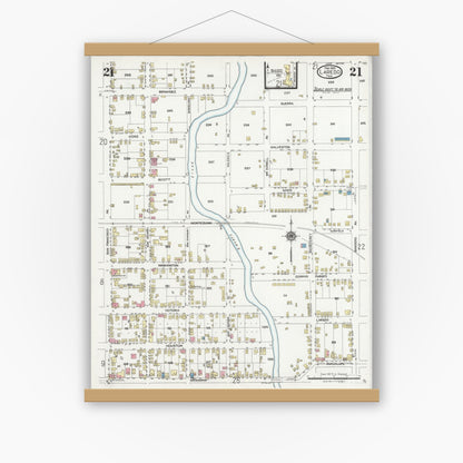 Old map wall art mockup — magnetic wood frame on white wall — Sanborn Fire Insurance Map from Laredo, Webb County, Texas (1925), Sheet #0021