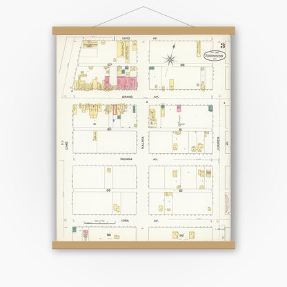 Old map wall art mockup — magnetic wood frame on white wall — Sanborn Fire Insurance Map from Escondido, San Diego County, California (1896), Sheet #0003