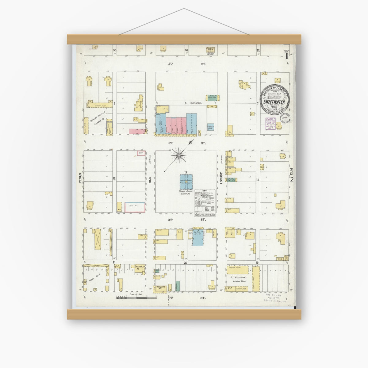 Old map wall art mockup — magnetic wood frame on white wall — Sanborn Fire Insurance Map from Sweetwater, Nolan County, Texas (1902) - Complete Map Set