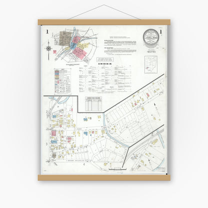 Old map wall art mockup — magnetic wood frame on white wall — Sanborn Fire Insurance Map from Loveland, Clermont, Hamilton, And Warren County, Ohio (1946), Sheet #0001