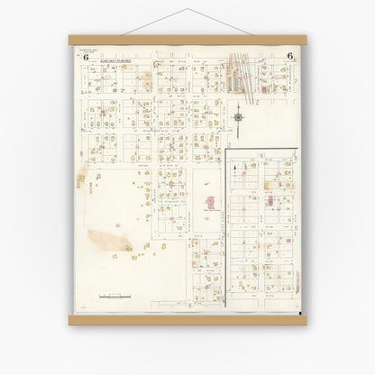 Old map wall art mockup — magnetic wood frame on white wall — Sanborn Fire Insurance Map from Hampton, Franklin County, Iowa (1944), Sheet #0006