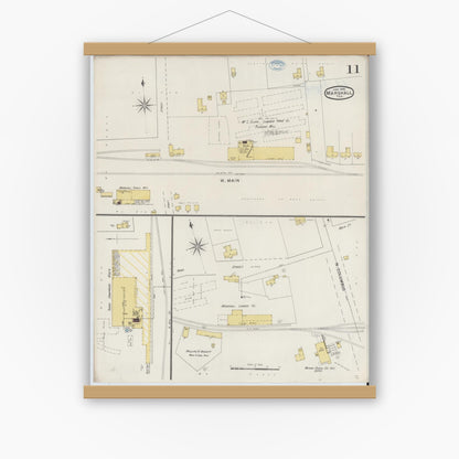 Old map wall art mockup — magnetic wood frame on white wall — Sanborn Fire Insurance Map from Marshall, Harrison County, Texas (1894), Sheet #0011