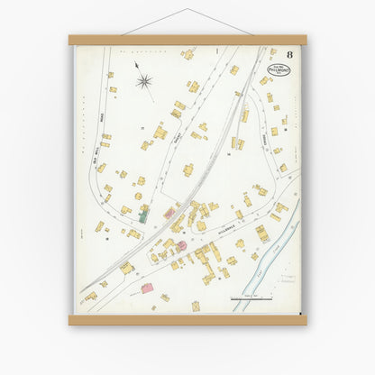 Old map wall art mockup — magnetic wood frame on white wall — Sanborn Fire Insurance Map from Philmont, Columbia County, New York (1904), Sheet #0008