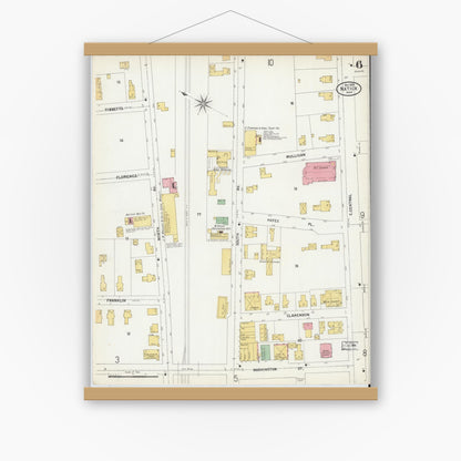 Old map wall art mockup — magnetic wood frame on white wall — Sanborn Fire Insurance Map from Natick, Middlesex County, Massachusetts (1899), Sheet #0006