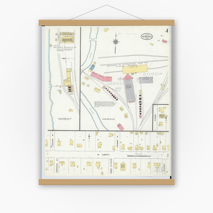 Old map wall art mockup — magnetic wood frame on white wall — Sanborn Fire Insurance Map from Hubbard, Trumbull County, Ohio (1911), Sheet #0004