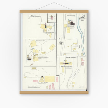 Old map wall art mockup — magnetic wood frame on white wall — Sanborn Fire Insurance Map from Ironton, Lawrence County, Ohio (1909), Sheet #0036