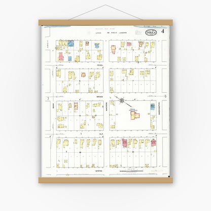Old map wall art mockup — magnetic wood frame on white wall — Sanborn Fire Insurance Map from Sabula, Jackson County, Iowa (1918), Sheet #0004