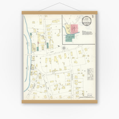 Old map wall art mockup — magnetic wood frame on white wall — Sanborn Fire Insurance Map from Sutter Creek, Amador County, California (1898) - Complete Map Set
