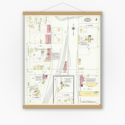 Old map wall art mockup — magnetic wood frame on white wall — Sanborn Fire Insurance Map from Denton, Denton County, Texas (1912), Sheet #0004
