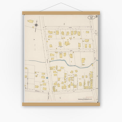 Old map wall art mockup — magnetic wood frame on white wall — Sanborn Fire Insurance Map from Hilo, Hawaii County, Hawaii (1921), Sheet #0003