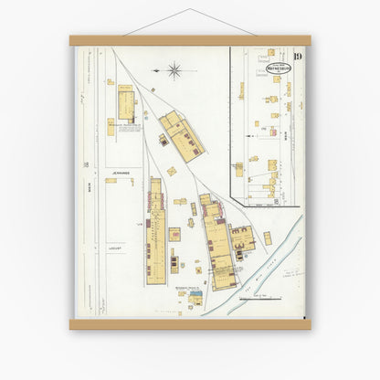 Old map wall art mockup — magnetic wood frame on white wall — Sanborn Fire Insurance Map from Waynesburg, Greene County, Pennsylvania (1908), Sheet #0019