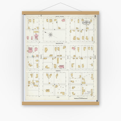 Old map wall art mockup — magnetic wood frame on white wall — Sanborn Fire Insurance Map from Constantine, Saint Joseph County, Michigan (1897), Sheet #0003